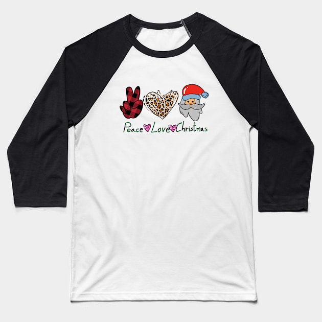 Peace Love Christmas Baseball T-Shirt by muupandy